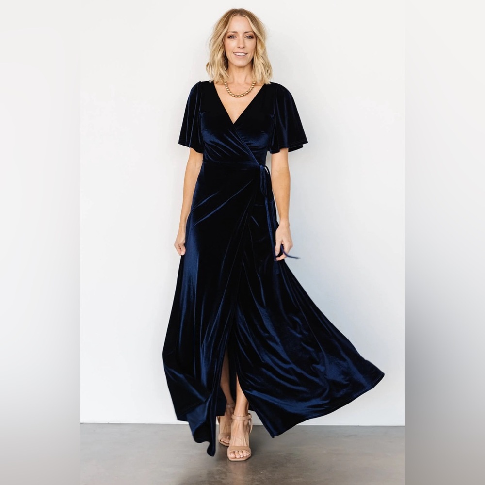 Baltic born navy velvet wrap maxi dress, size medium. New with tags